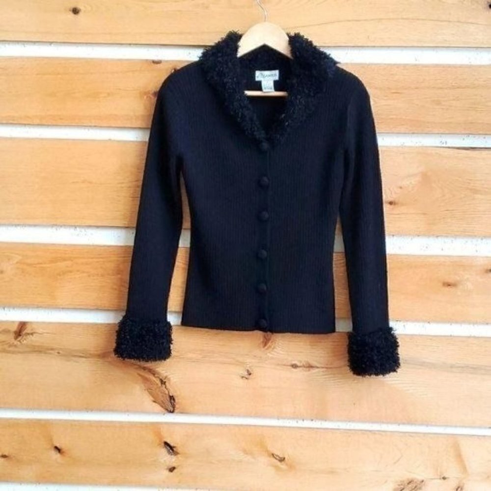 Gantos Vintage 2 Pc Skirt‎ Suit w Knitted Collars, Sleeves, Matching Sz S Skirt